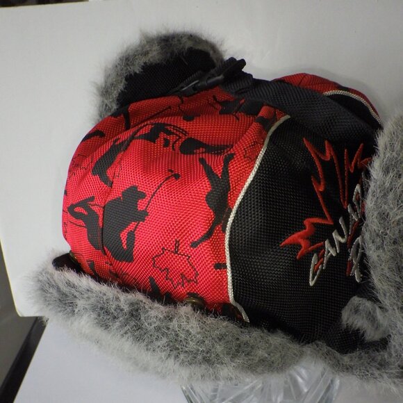 Choko Trapper Hat Canada Proud Hockey Ear Flaps Winter One Size Adults Black Red - Picture 5 of 11